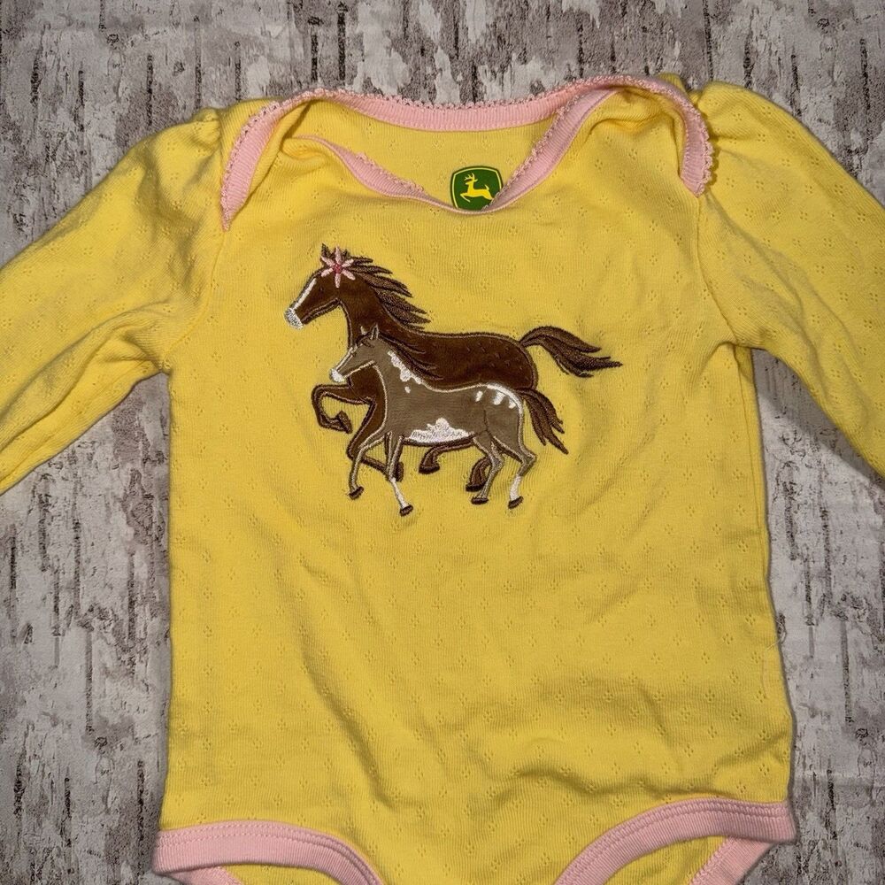 John Deere Yellow Applique Horse Bodysuit Size 3/6 Months